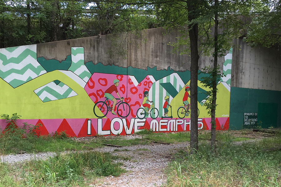 Memphis mural along the Shelby Farms Greenway | Photo courtesy TrailLink user gogojoe