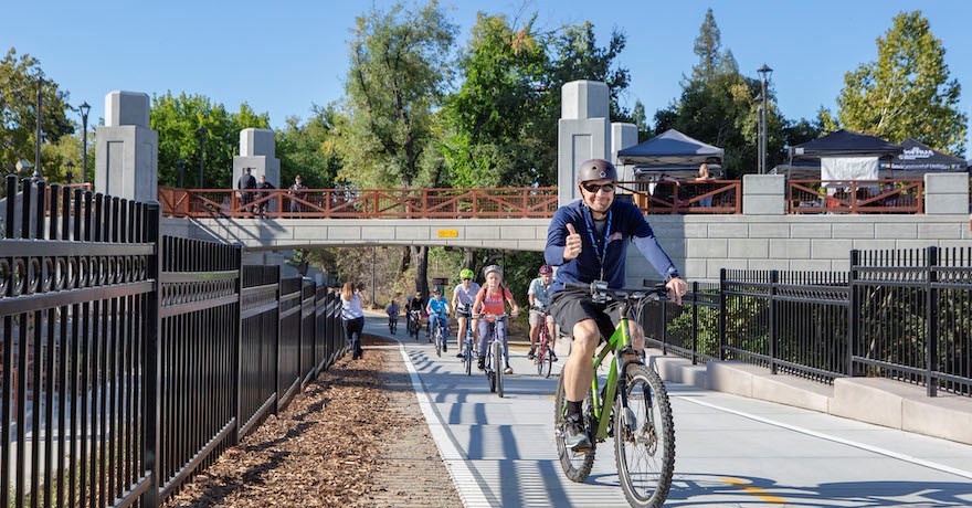 Bicycle riders enjoying a new section of the Miners Ravine Trail in Roseville, California | Courtesy City of Roseville