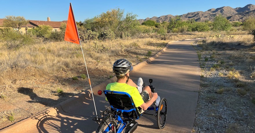 Lew's recumbent 2024 trike flags