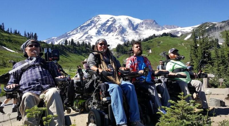 Ian Mackay, founder of Ian's Ride (second from left), at the foot of Mount Rainier with friends Jesse Collens, Kenny Salvini and Todd Stabelfeldt | Photo by Teena Woodward