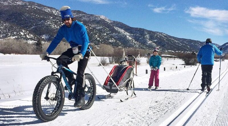 Snow biking and skiing on the Rio Grande Trail near Basalt, Colorado | Photo courtesy Pitkin County Open Space and Trails