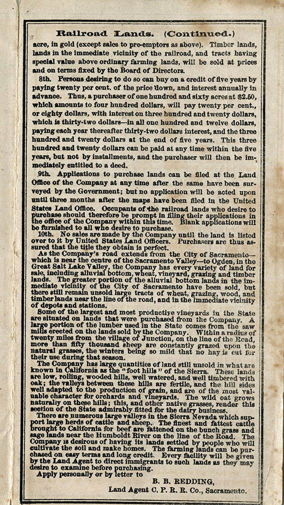 Interior of a public timetable, 1870 | Courtesy Union Pacific Railroad Museum