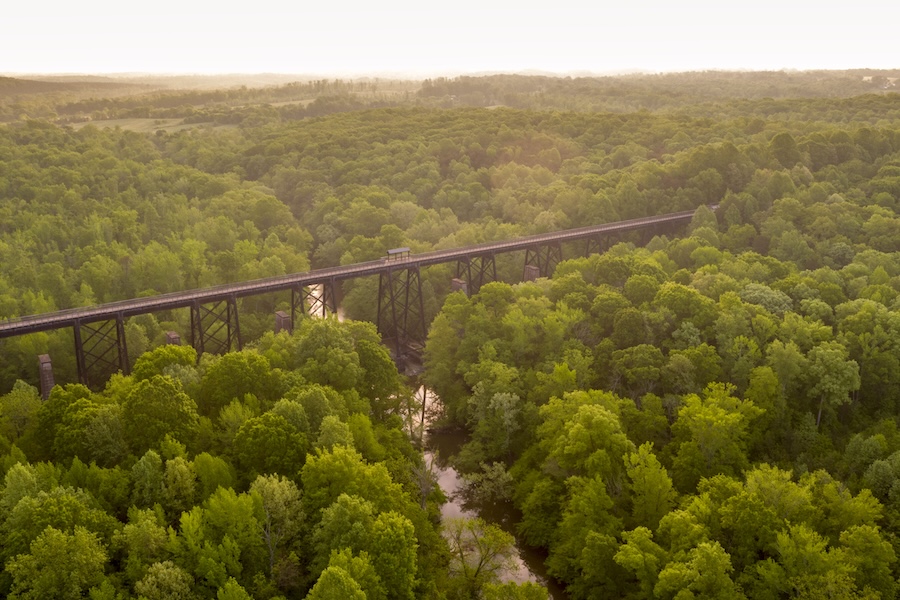 Virginia's High Bridge Trail State Park as it crosses the Appomattox River | Photo by Kyle LaFerriere, courtesy Virginia Department of Conservation and Recreation