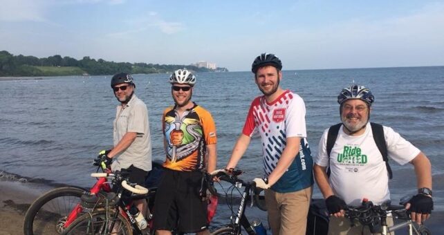 “It was a fantastic experience that really opened my eyes to the potential of a well-planned-out trail system,” said Karidis. “Pick friends to ride with who make you laugh and enjoy each moment—you are lucky.” Wille Karidis, Eric Oberg, Eli Griffen and Marty Cader ready for an adventure on the Ohio to Erie Trail | Photo by Marty Cader