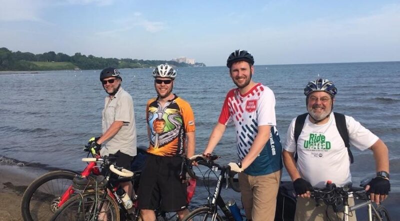 “It was a fantastic experience that really opened my eyes to the potential of a well-planned-out trail system,” said Karidis. “Pick friends to ride with who make you laugh and enjoy each moment—you are lucky.” Wille Karidis, Eric Oberg, Eli Griffen and Marty Cader ready for an adventure on the Ohio to Erie Trail | Photo by Marty Cader