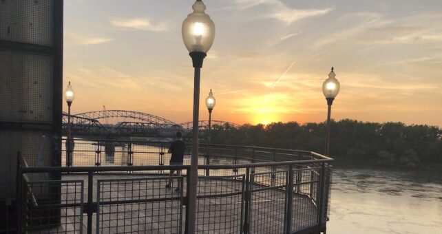The observation deck on the Town of Kansas Bridge offers stellar views of the Missouri River, the railroads that run along it and the bridges that cross it. Especially at sunset, the bridge is a popular spot to enjoy the river vistas. | Photo by Cindy Barks