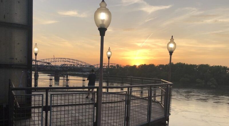 The observation deck on the Town of Kansas Bridge offers stellar views of the Missouri River, the railroads that run along it and the bridges that cross it. Especially at sunset, the bridge is a popular spot to enjoy the river vistas. | Photo by Cindy Barks