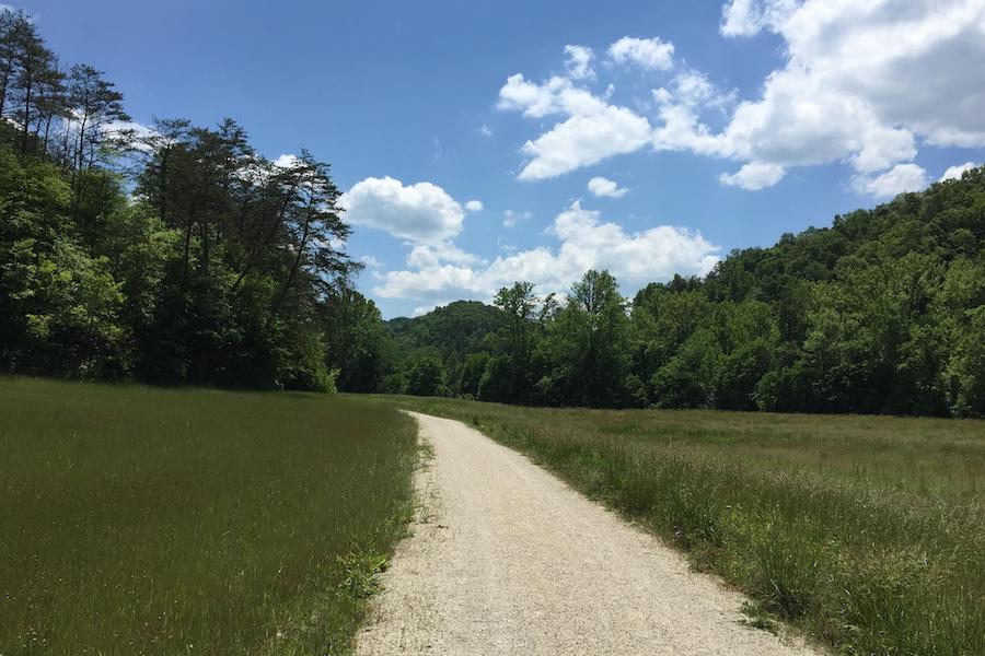 The Dawkins Line Rail Trail winds 18 miles across eastern Kentucky's Appalachian region. The rail-trail passes historical coal structures and traverses several trestles and the Gun Creek Tunnel, which spans nearly 700 feet. Photo by TrailLink user crimefighter560.