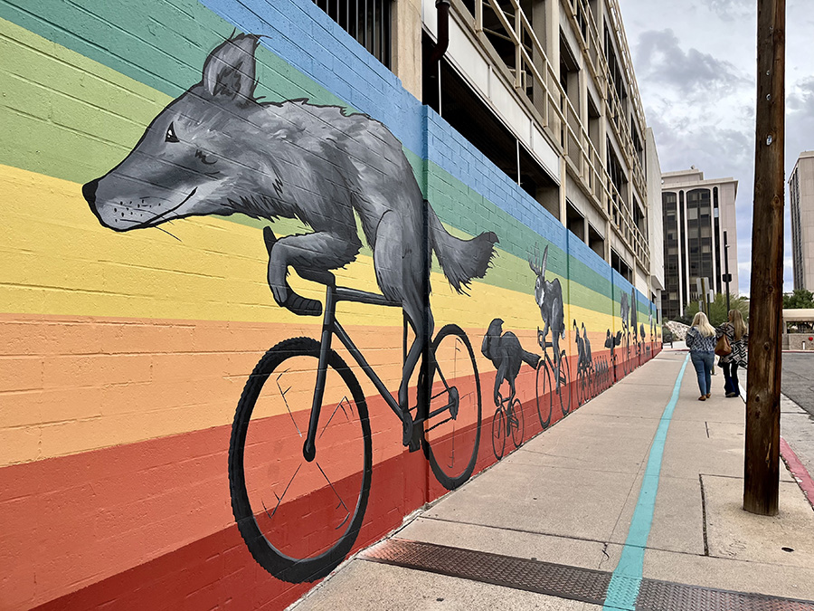 Downtown Tucson is home to numerous colorful murals, including the Tour de Tucson mural located near the Southern Arizona Heritage and Visitor Center. | Photo by Cindy Barks