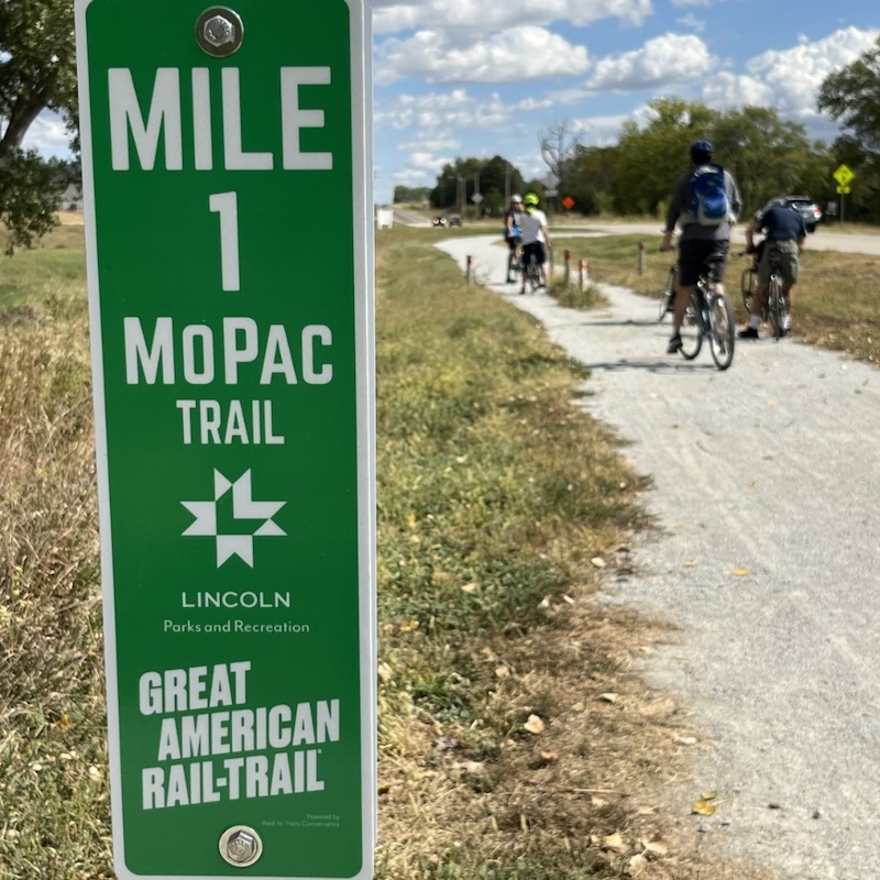 MoPac Trail with Great American Rail-Trail signage | Photo courtesy RTC