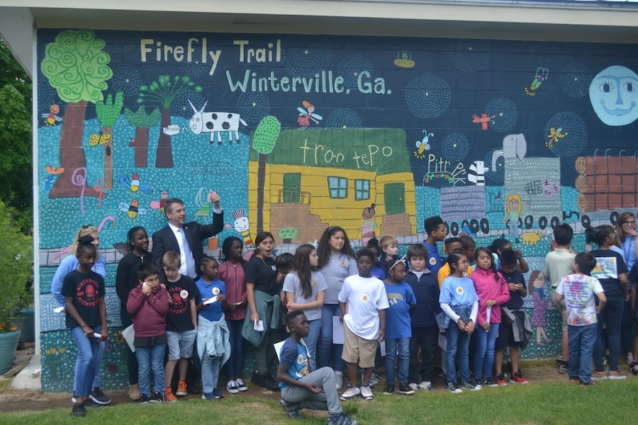 Winterville elementary school students created a mural of Georgia's Firefly Trail | Photo courtesy Firefly Trail, Inc.