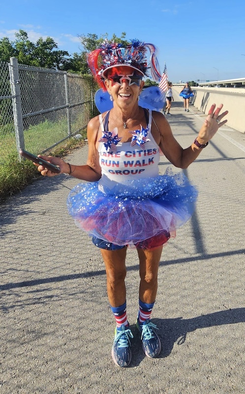 Photo of Debbie Pierce on Texas' A-train Rail Trail | Photo by Grace Ward, courtesy Lake Cities Run Walk Group