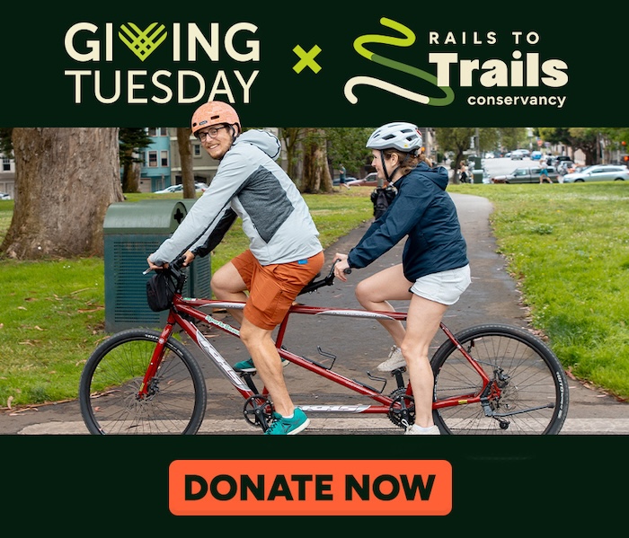 Giving Tuesday 2024 promotional graphic of people on bikes