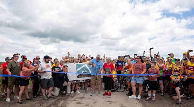 Ribbon cutting of Iowa's High Trestle Trail to Raccoon River Valley Trail Connector | Photo courtesy of Iowa Bicycle Coalition