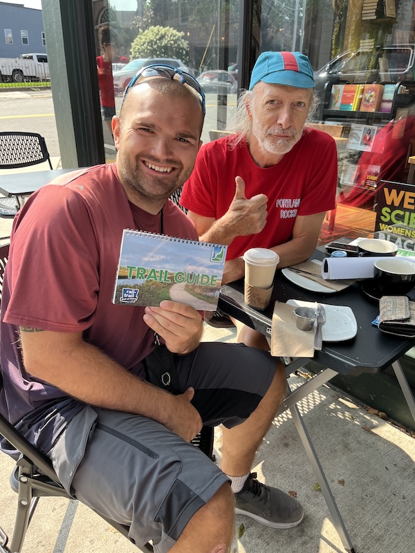 Jack Perme with Patrick Conlon, trail program manager for Maine's Eastern Trail Alliance | Photo courtesy Monica Perme