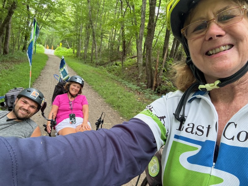 Jack and Monica Perme with Barbara Amodio, co-chair of Bike Walk Bolton, on Connecticut's Hop River Trail | Photo courtesy Monica Perme