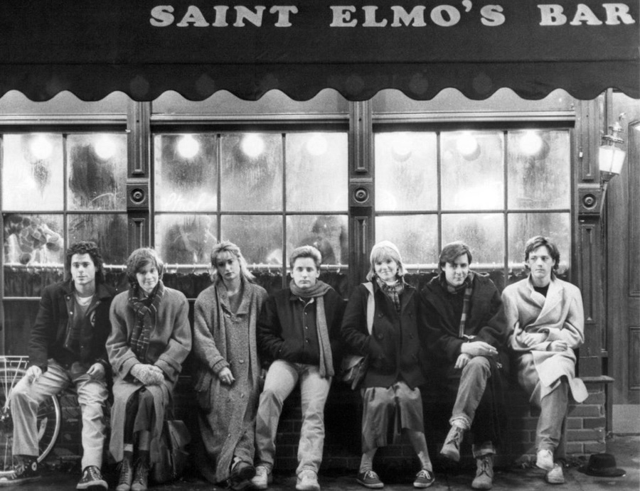 The cast of 'St. Elmo's Fire', directed by Joel Schumacher, 1985. Left to right: Rob Lowe, Ally Sheedy, Demi Moore, Emilio Estevez, Mare Winningham, Judd Nelson and Andrew McCarthy. (Photo by Silver Screen Collection/Getty Images)