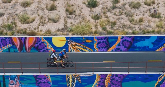 Rillito River Park Trail's Tracks and Trails mural | Photo Courtesy Pima County Public Art